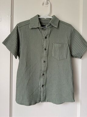 Eighty eight green striped button down shirt
